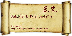 Babják Kálmán névjegykártya